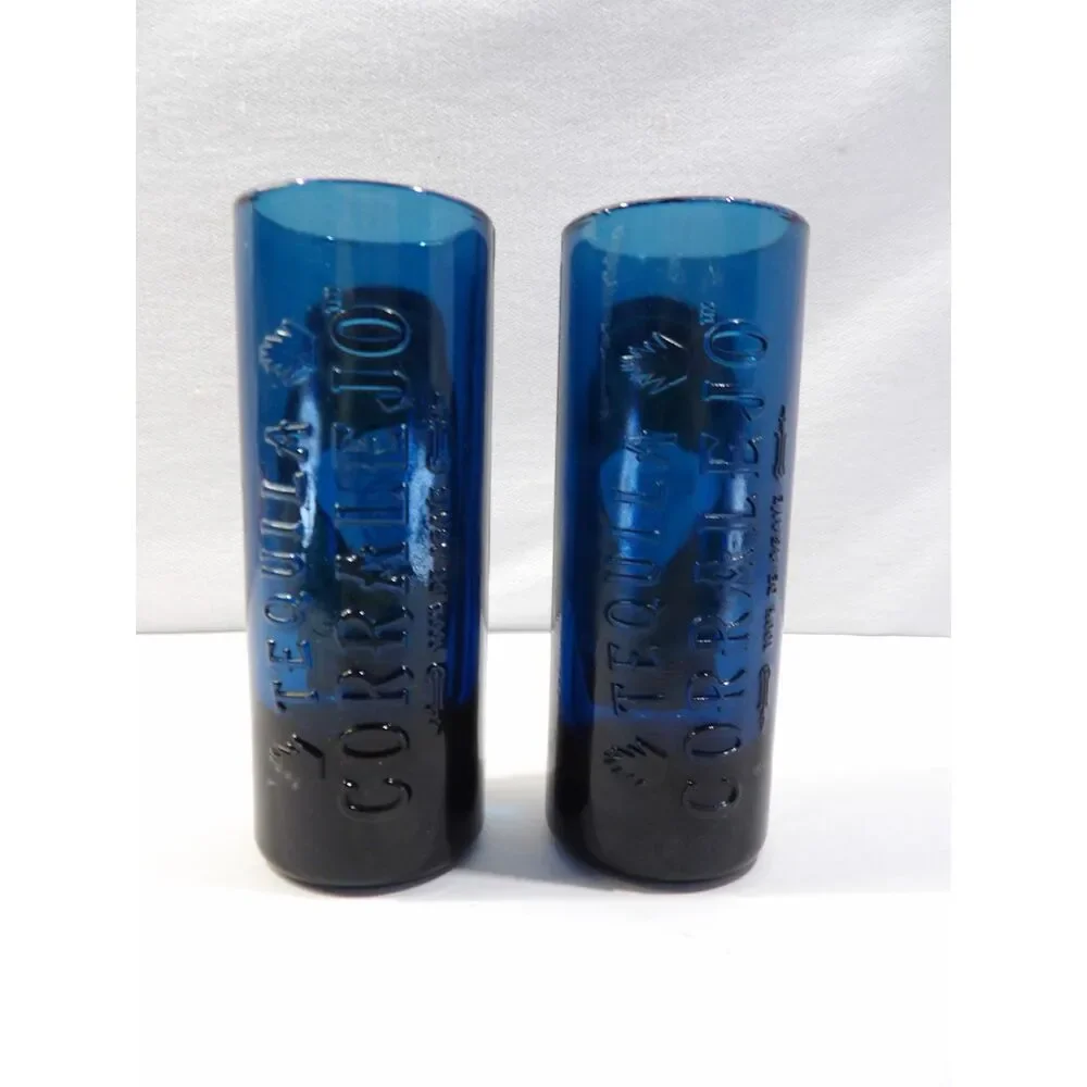 Reposado Tequila Corralejo cobalt blue shot glass set, 2 pcs, tall shooter glass